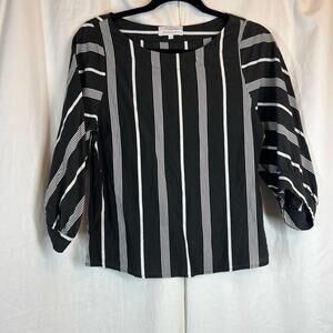 Veronika Maine striped 3/4 sleeve Blouse Color block black white